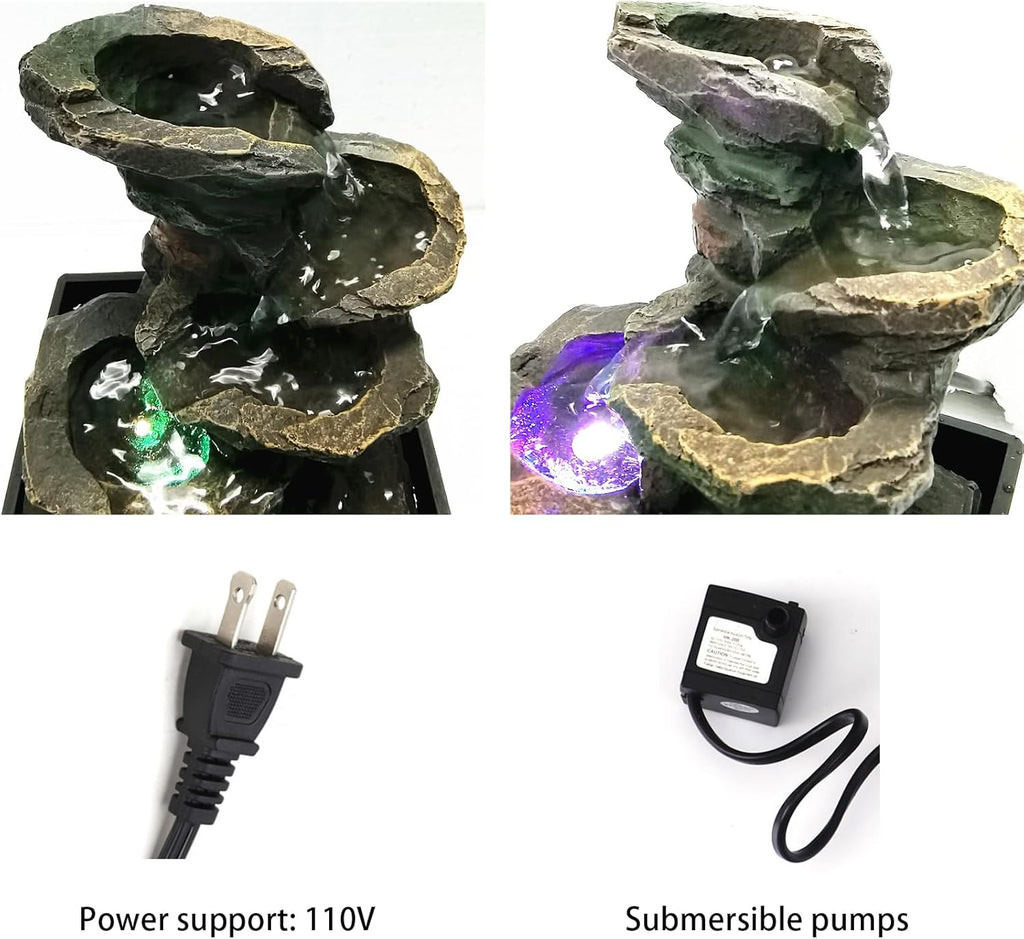 Indoor Tabletop Fountain Water Fountain with Light and Natural Waterfall Sounds for Desktop, Spa and Home Décor