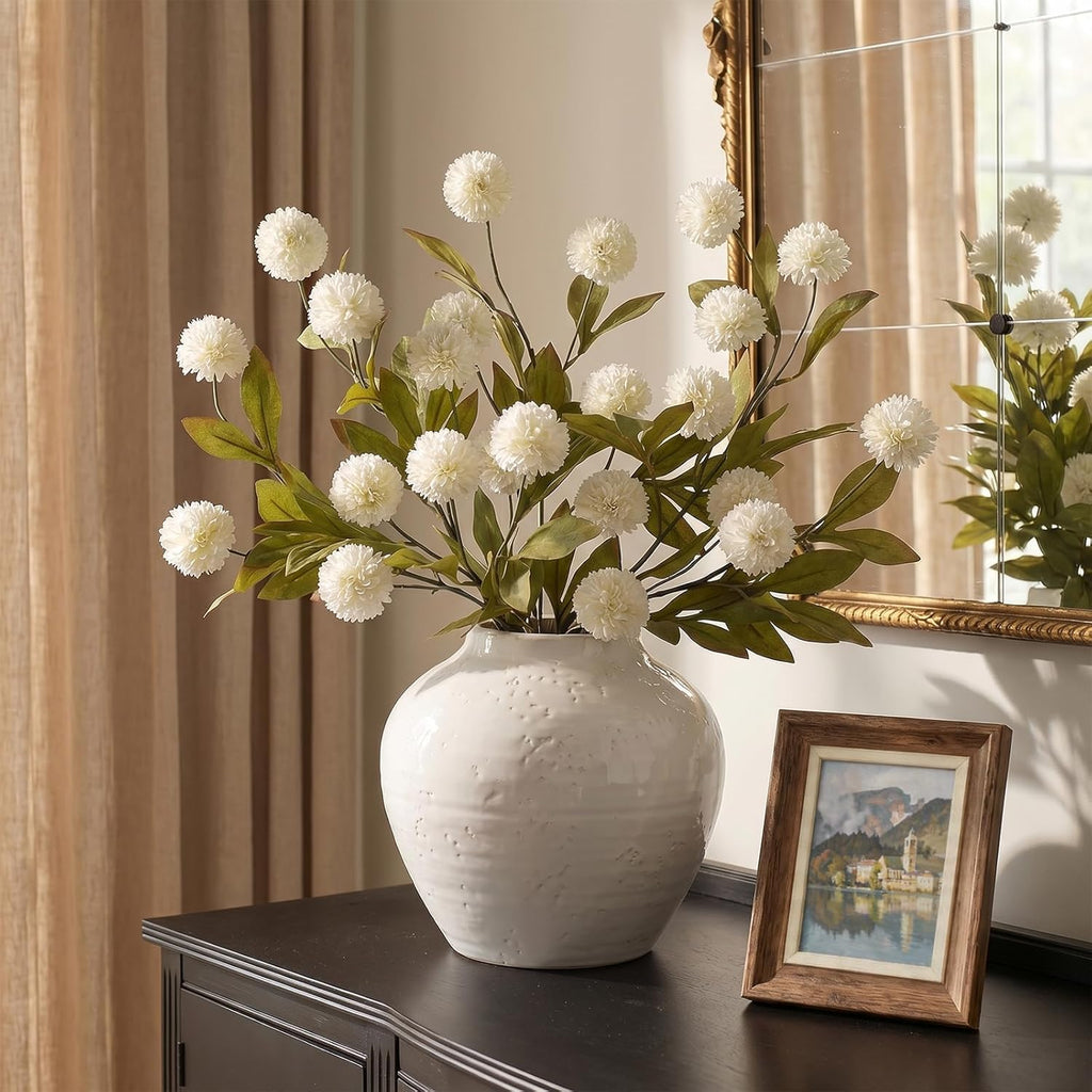 27"Artificial Pompon Mum Stems Silk Flowers for Vase Decor(Cream) - Set of 6