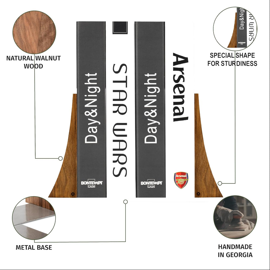Bookends for Heavy Books - Walnut Wood Book Ends for Shelves - Heavy Duty Bookends to Hold Books - Decorative Book