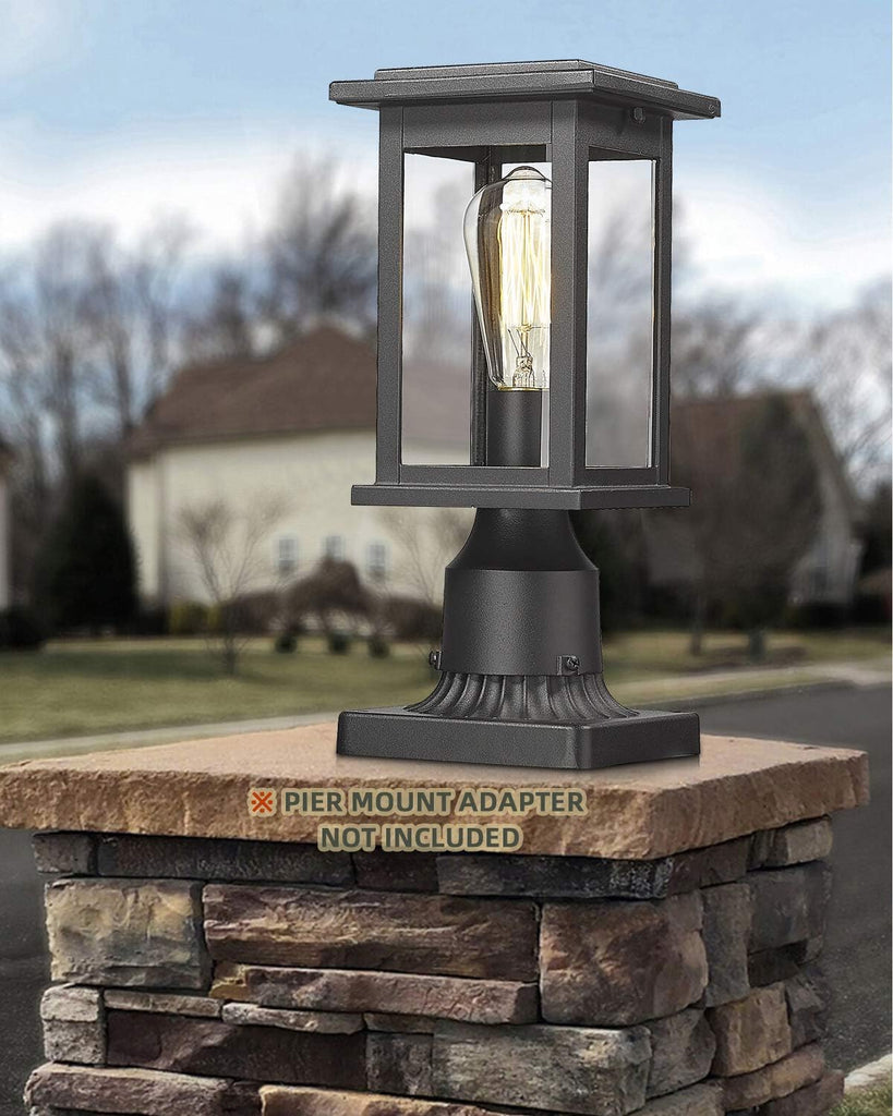 Outdoor Post Light Fixtures, HWH Exterior Pillar Lantern Pole Lamp in Matte Black Finish with Clear Glass Shade
