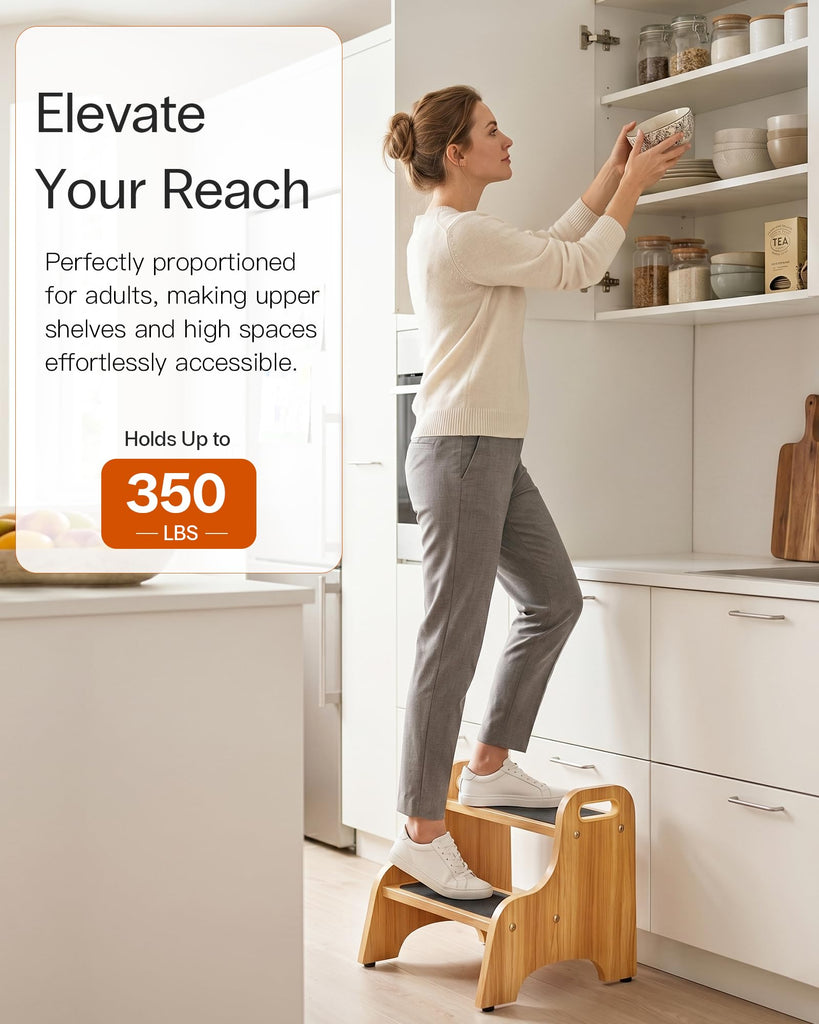 Wooden 2 Step Stool, 350 lb Capacity, Non-Slip, 2 Pack