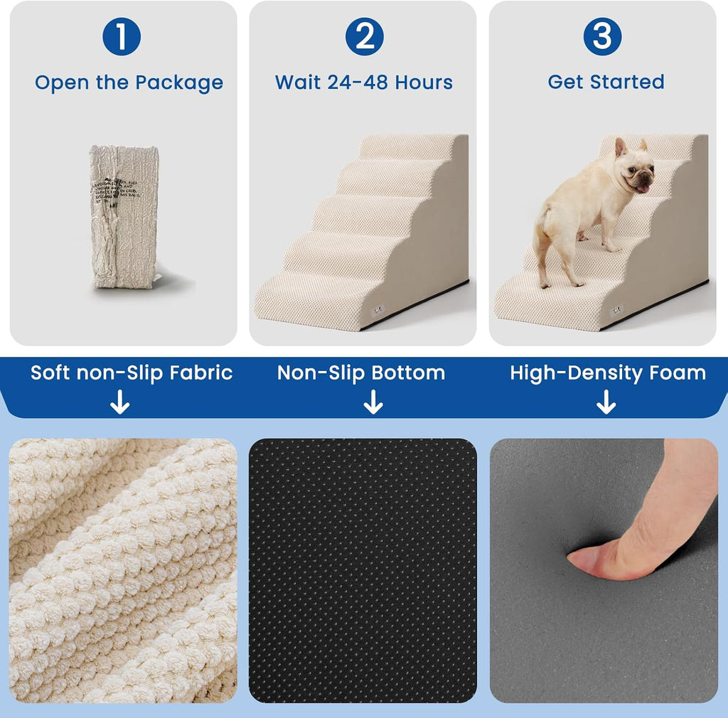 Dog Stairs for High Beds 22.4" H, 5-Step Pet Ramp for Small & Medium Dogs