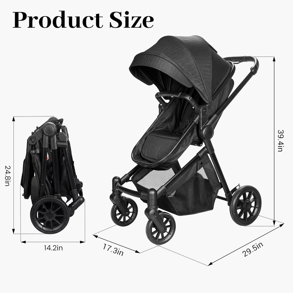 Lightweight in-1 Baby Stroller with Reversible Seat, Black