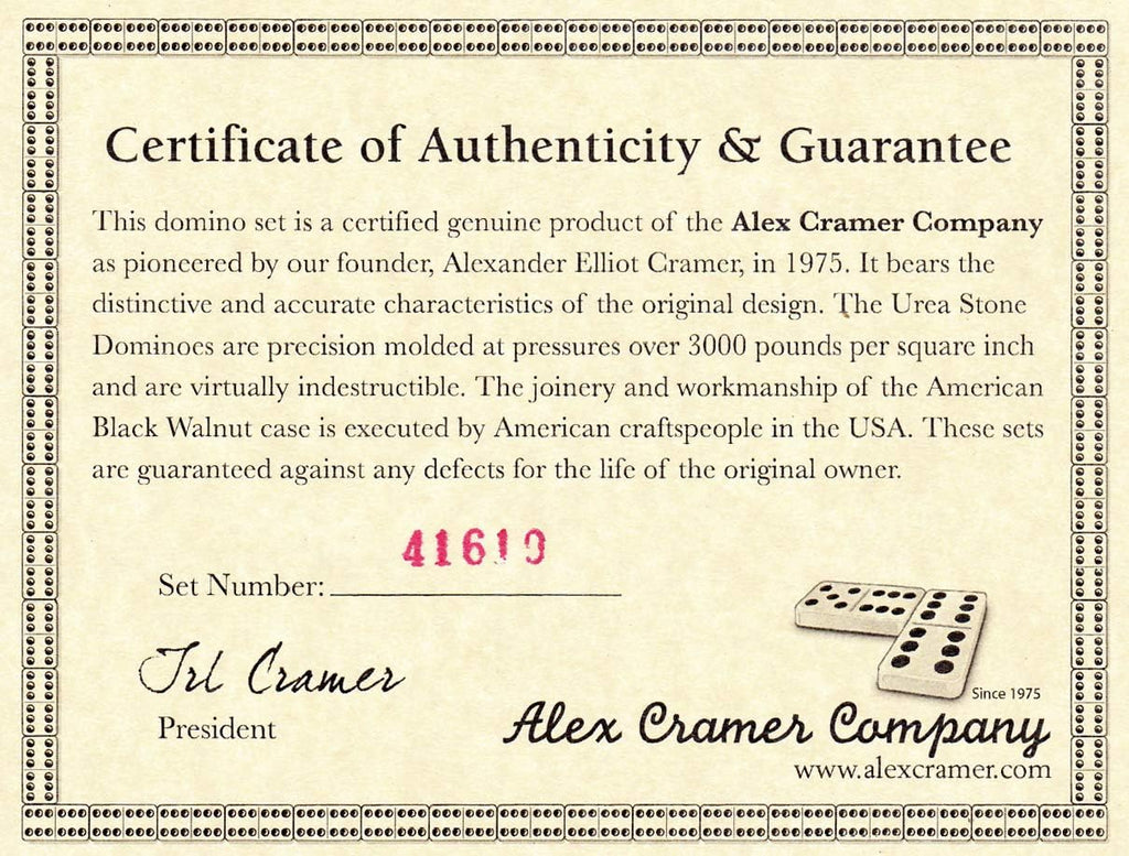 Alex Cramer Domino Set with Caramel Colored Leather Case - Professional Tournament Traveler - No Spinners Domino Set - Set of 28