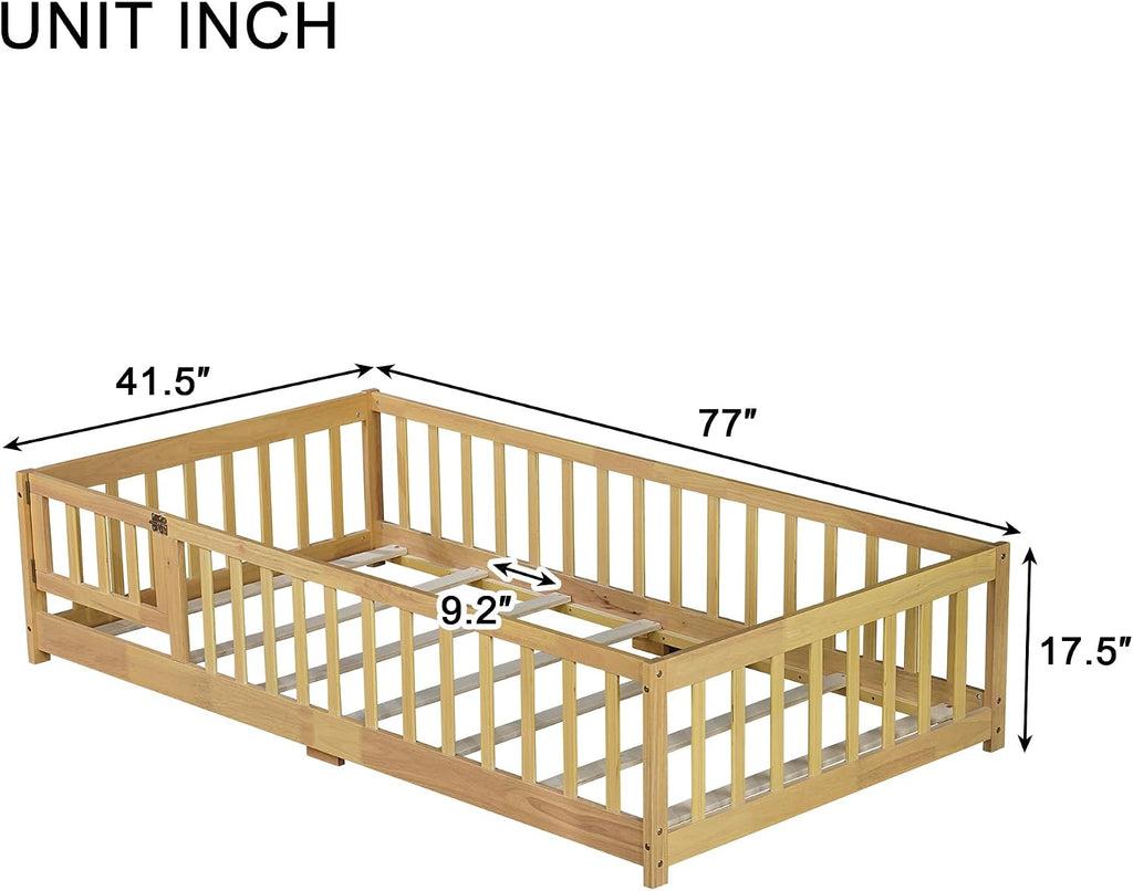Montessori Floor Bed Frame with Slats, Natural