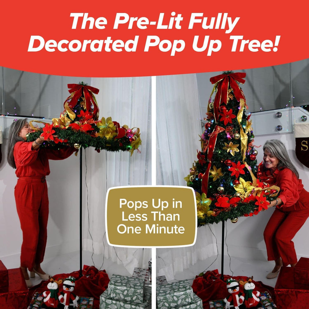 Superstar Santa Pop-Up Christmas Tree, 7FT, Pre-Lit w/ 200 LED Lights, AS SEEN ON TV, Santa Projects North Star