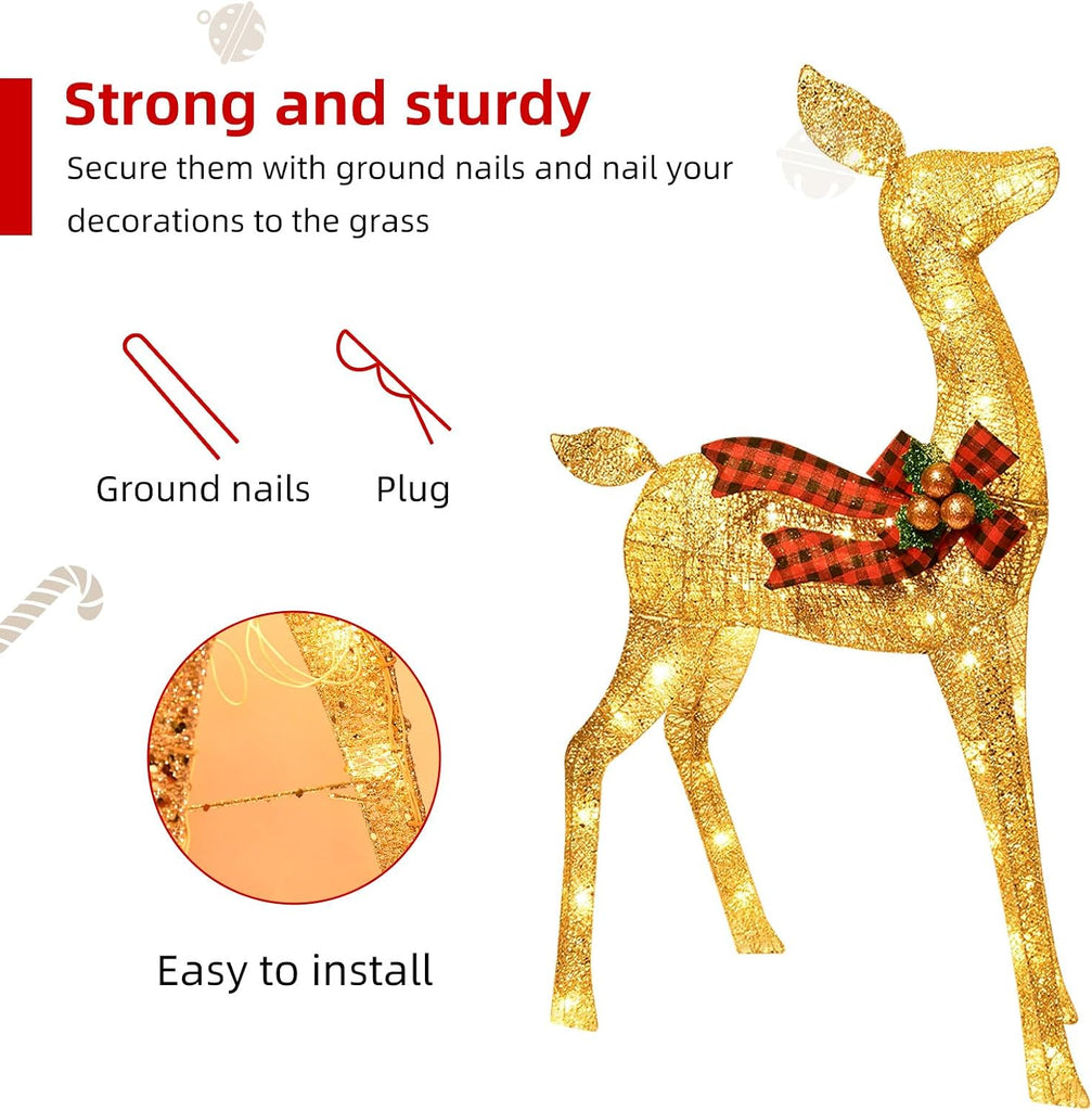 3-Piece Large Deer Family - Lighted Christmas 3D Reindeer Outdoor Yard Decoration Set w/ 210 LED Lights, Stakes, Zip
