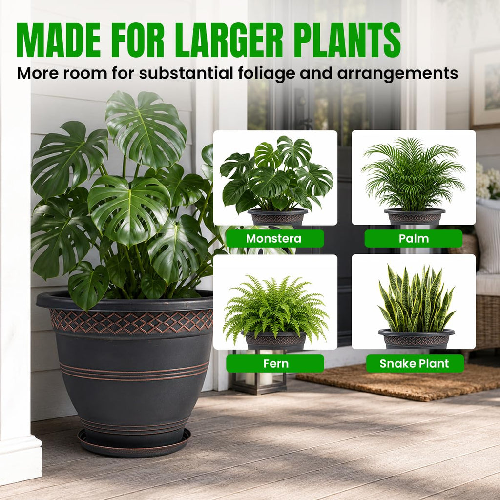 16 Inch Outdoor Planters, 4 Pack, Copper Plaid