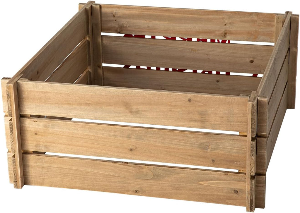 24" L Wooden Crate Tree Collar, Natural Wooden Merry Christmas Christmas Tree Base Cover Farmhouse Christmas Tree