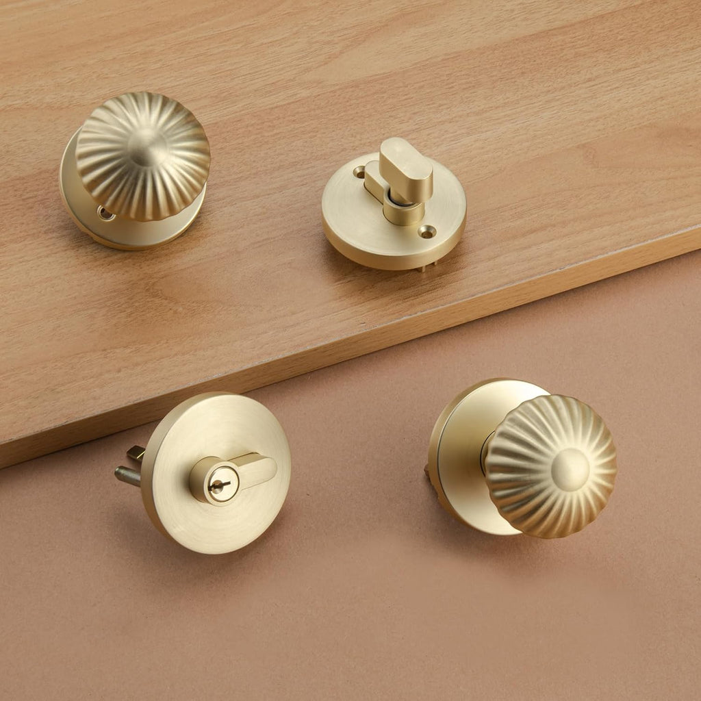 2 Pack Brushed Gold Exterior Door Lock Set, Front Door Knob with Deadbolt