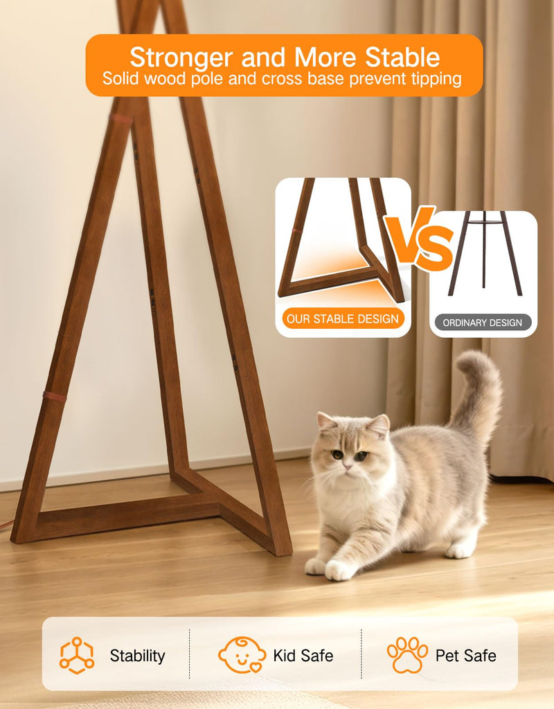 62" Wood Tripod Floor Lamp, Dimmable Mid Century Modern Vintage Lamps with Remote Control, 4 Color Temperature, LED