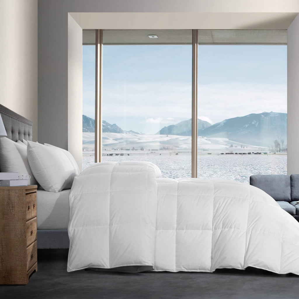 Feather and Down Comforter, Oversized King Comforter 120 x 98, White Extra Large Duvet Insert for All Season, 100%