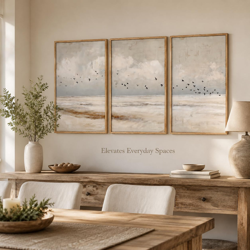 Framed Coastal Canvas Wall Art Seascape 24x16 Inch Set of 3 Triptych