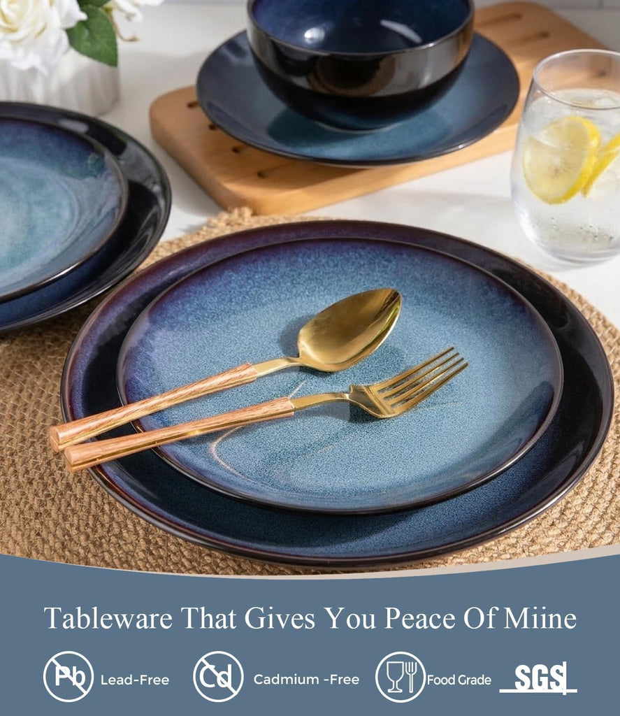 Ceramic Dinnerware Sets for 6, 18Pcs Porcelain Plates and Bowls Set