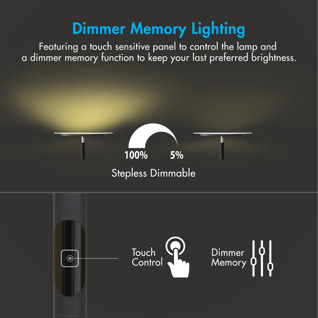 Modern Torchiere Floor Lamp, 3000L LED, 30W, Remote Control, Touch Dimmer, 90° Adjustable, Warm White