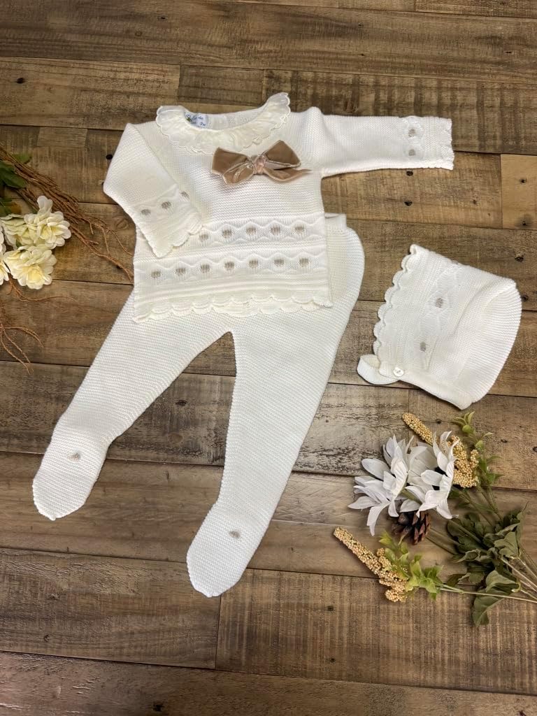 Piece Baby Long Sleeve Sweater Pants Hat Set Boys Girls Newborn Knitted Coming Home Outfit - Made in Spain