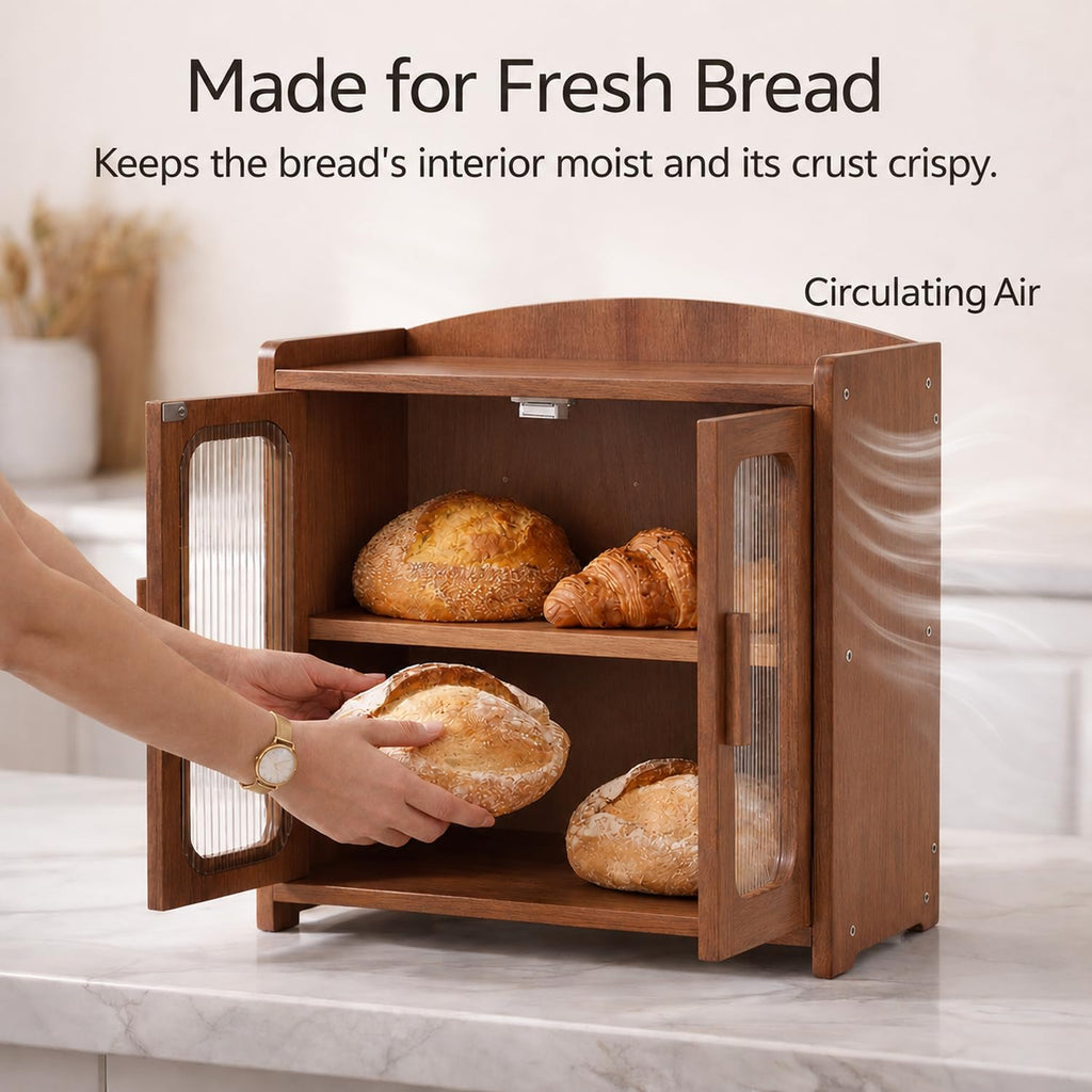 Bread Box - Solid Wood, Kitchen Countertop Storage Cabinet