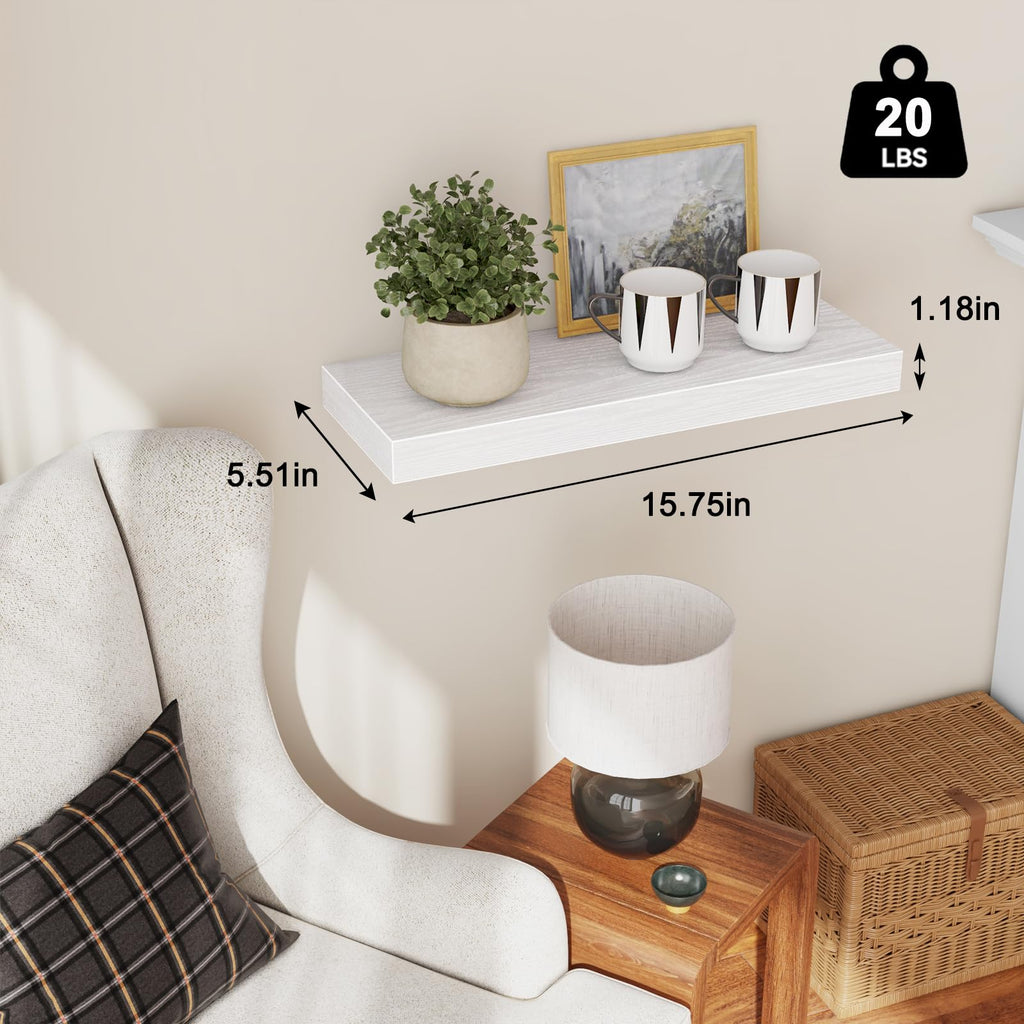 Floating Shelves for Wall Decor (White, Set of 2, 15.7 Inch)