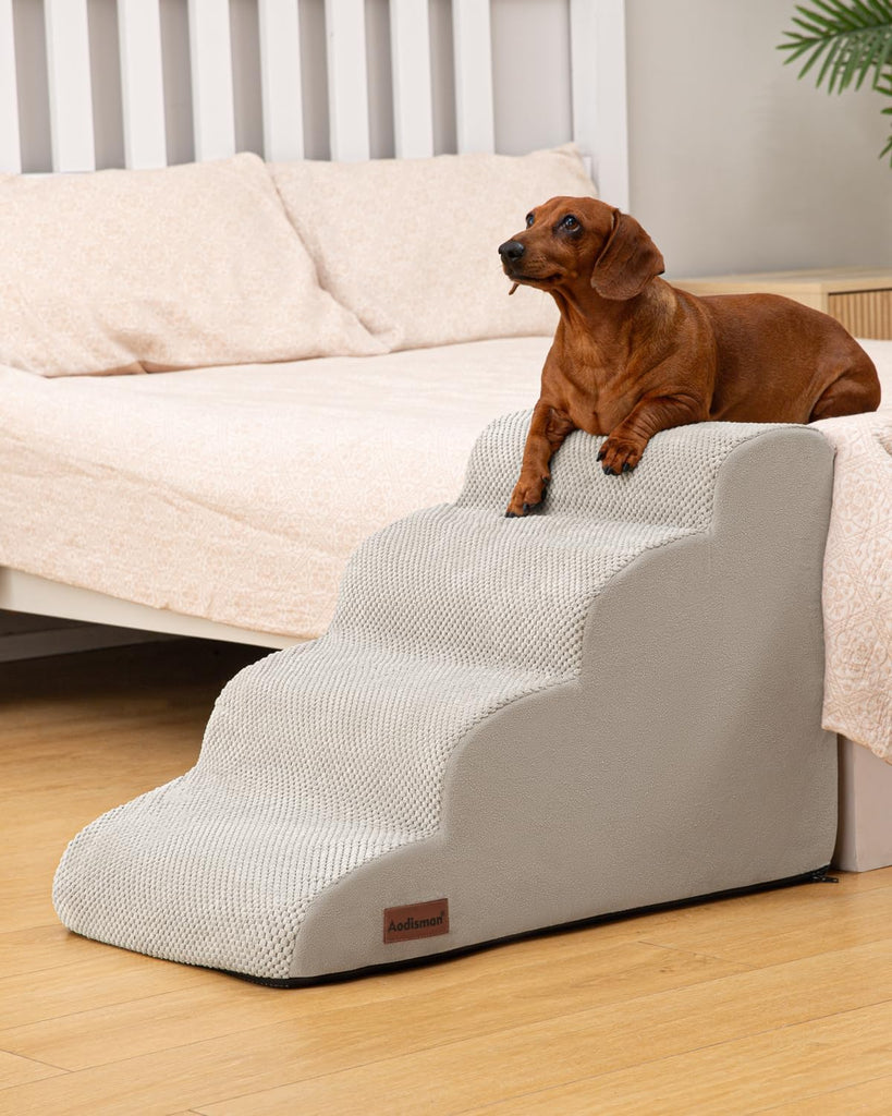 Dog Steps for Bed or Couch, 4 Step Pet Stairs for Small Dogs & Cat