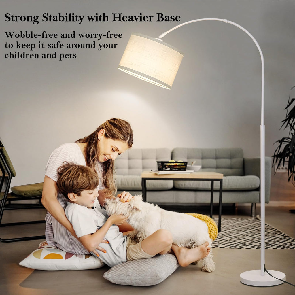 Arc Floor Lamp, White Standing Light with Adjustable Head and Pedal Switch