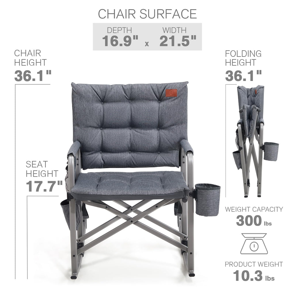 Lightweight Folding Rocking Camping Chair, Padded Portable Rocker Chair, Lawn and Outdoors, Heavy Duty Hard Armchair