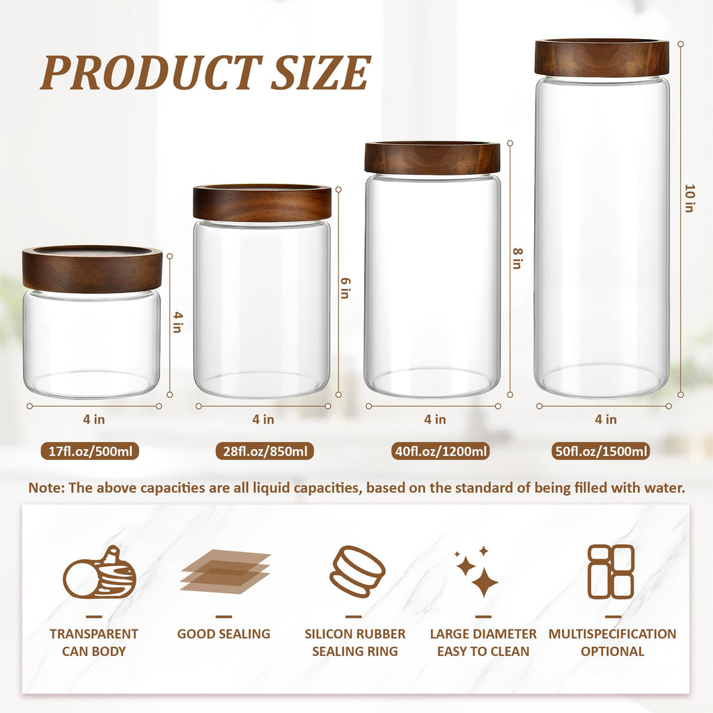 3 Pack 40 fl oz/1200 ml Clear Glass Storage Canister with Airtight Wooden Screw On Lid, Large Tall Decorative Glass