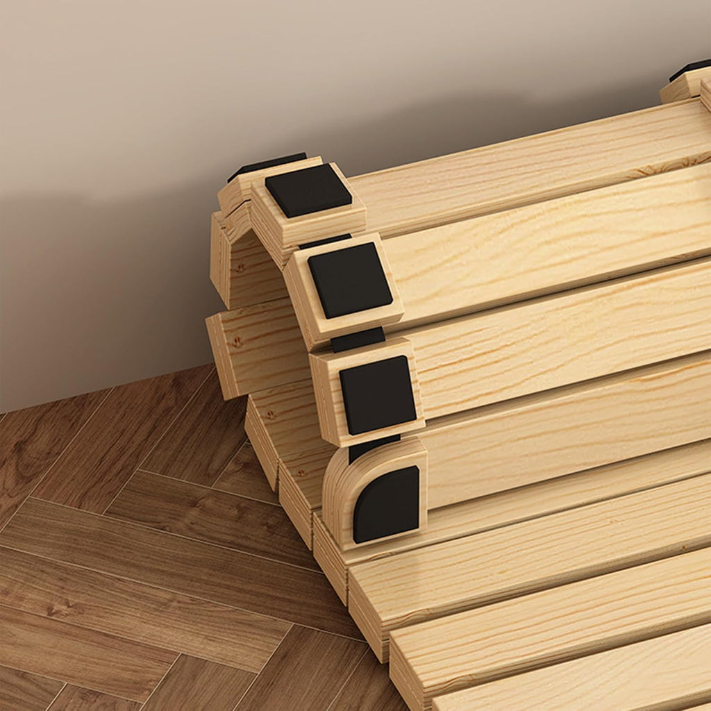 Solid Wood Slatted Bed Frame, Japanese Floor Bed Base, Roll-Up Mattress Support Mat, Folding Tatami Platform