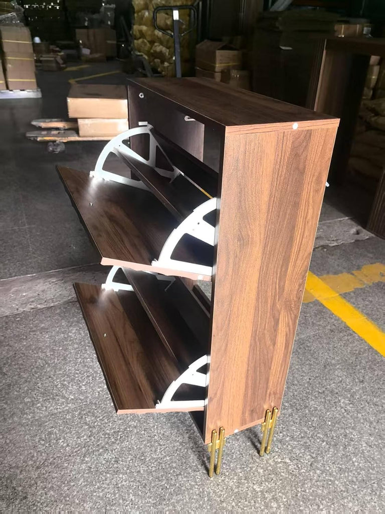 LifeSky 23.6 Inch Shoe Cabinet Storage Furniture: Mid-Century Modern Freestanding Organizer with Adjustable Shelves &