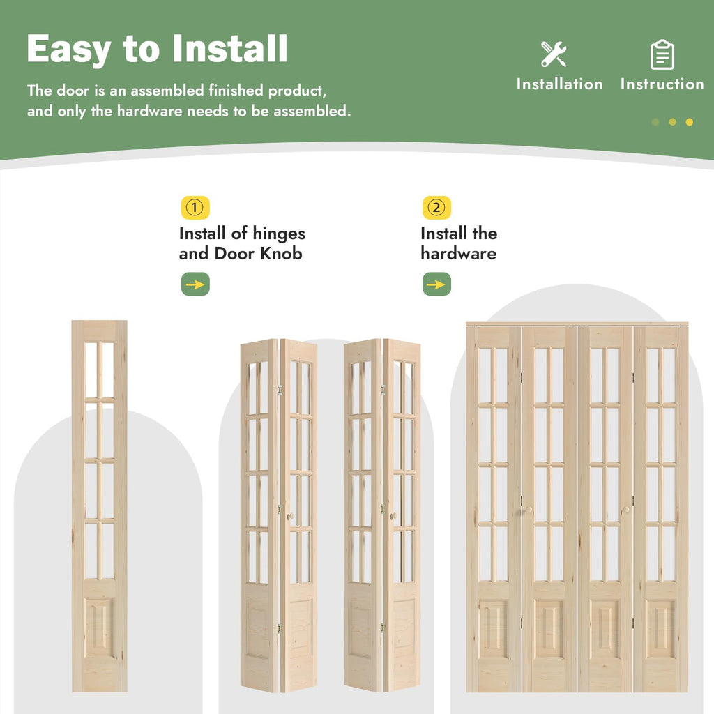 Bifold Doors for 60"×80" Opening, Clear Glass French Interior Folding Barn Door with Concealed Hardware Kit Included