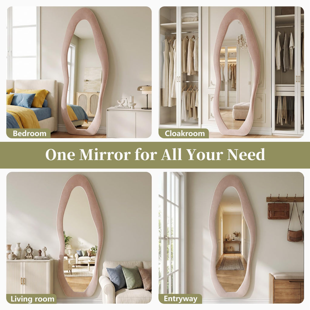 Pink Mirror Full Length 63"x24", Wavy Full Body Mirror