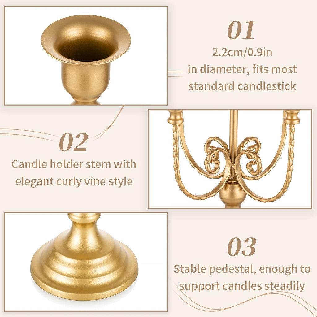 Candelabra Candle Holder Gold Set of 6-5-arm Metal Candlestick Holders for Taper Candles for Centerpieces Table