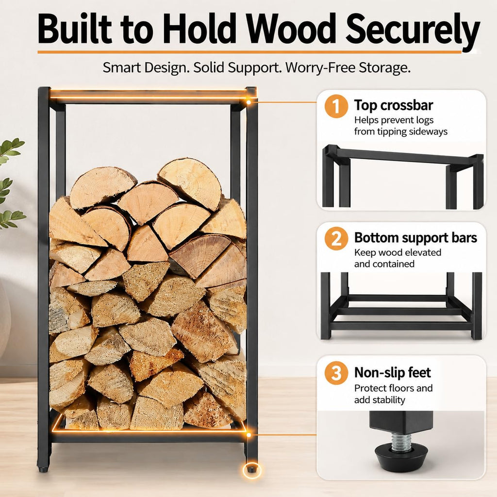 Firewood Rack Indoor Outdoor, 2Pack 30" Tall Firewood Holder Metal Small Log Wood Rack Portable Vertical Wood Storage