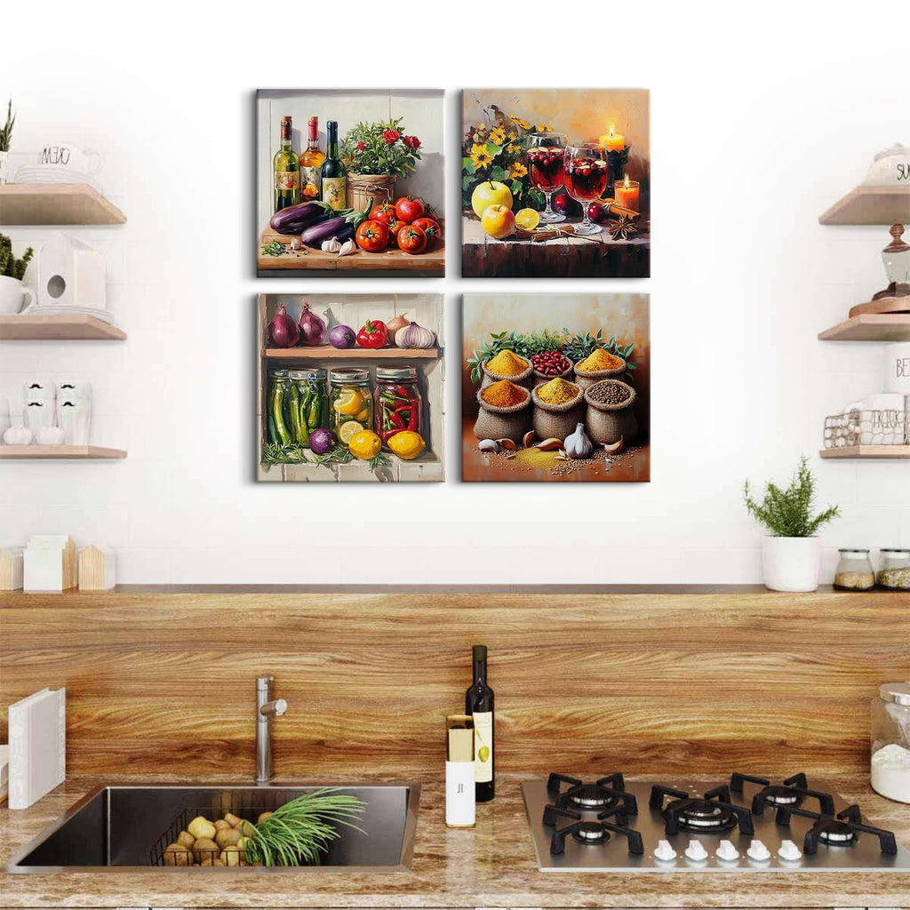 Kitchen Wall Decor Mason Jar Wall Art Spices Food Canvas Prints Kitchen Ingridients Picture Rustic Still Life