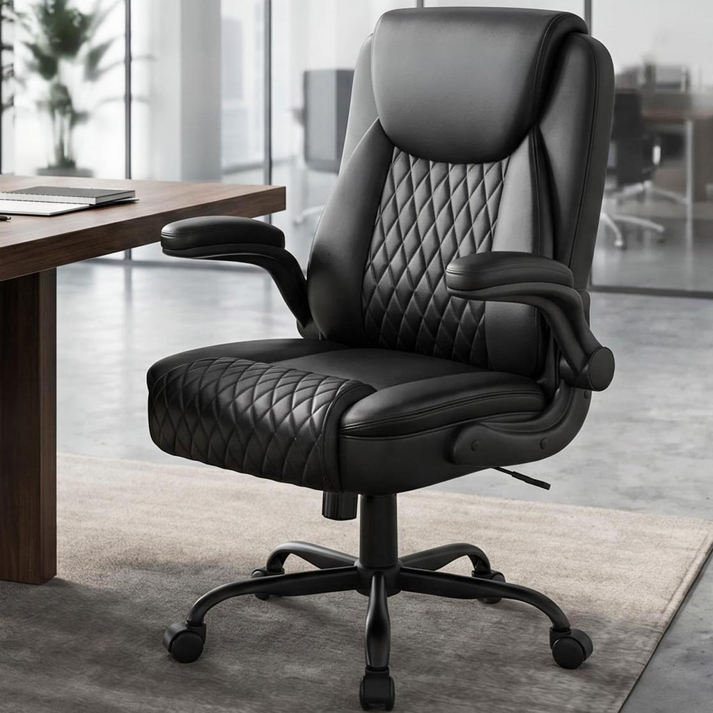 Executive Office Chair with Comfortable Lumbar Support, Ergonomic Gaming Chair with Flip-up Armrests & Zoned