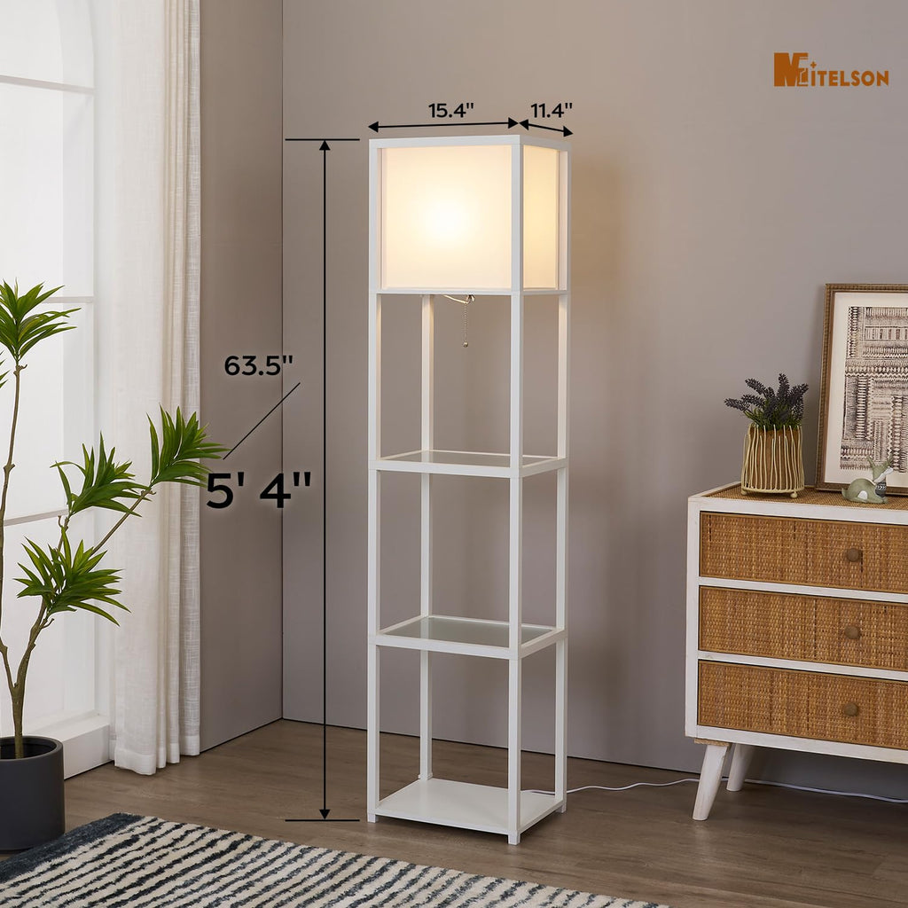 Floor Lamp with Shelves, Modern Standing Lamp with Tempered Glass, Large Display Shelf Lamp, Tall Lamps with Shelves