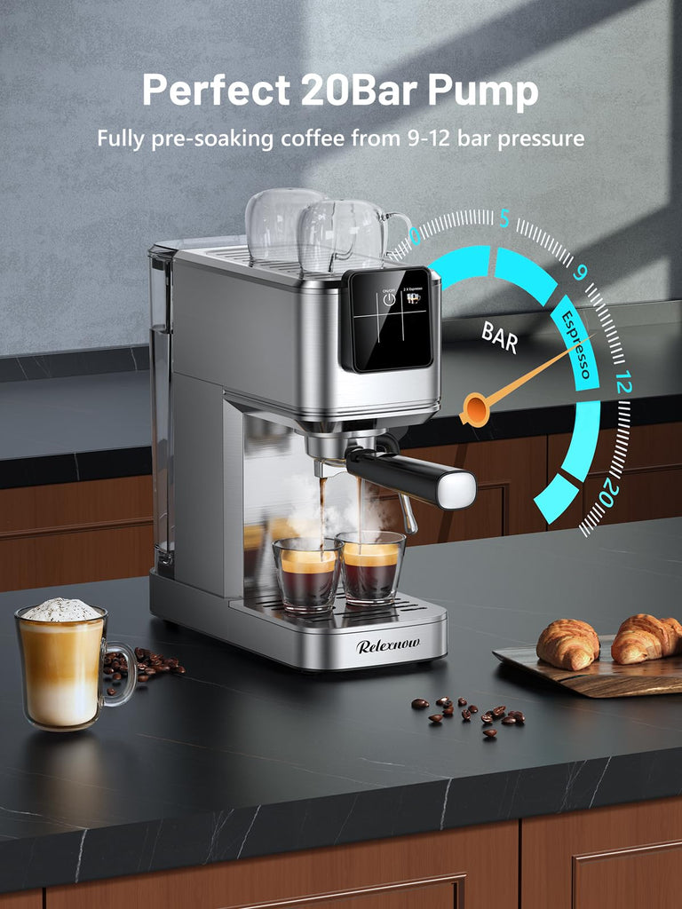 Espresso Machine, 20 Bar Espresso Maker Milk Frother & LCD Panel, Hot & Iced with Rapid Cold Brew, Stainless Steel