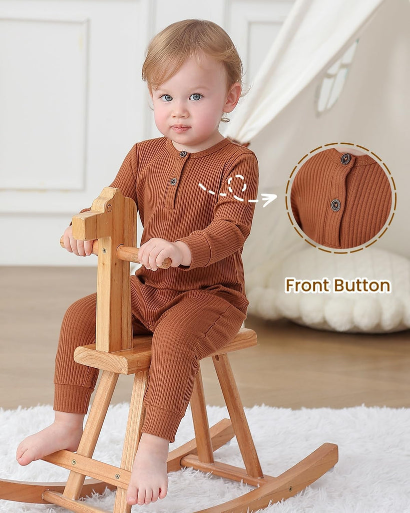 Baby Boy Girl 3 Pack Solid Romper Ribbed Long Sleeve