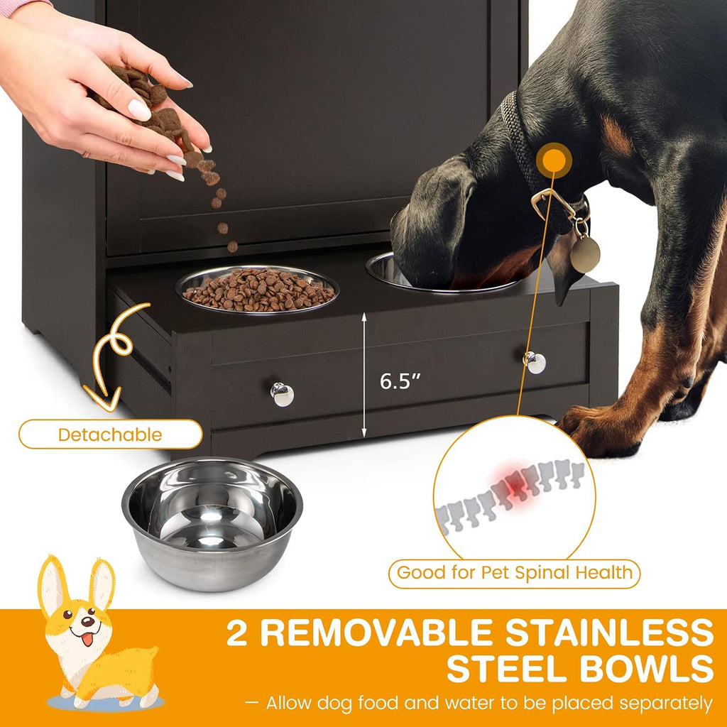 Pet Feeder Station, Dog Food Storage Container With Double Pull Out Bowls, Food Toy Organizer Cabinet, Feeding