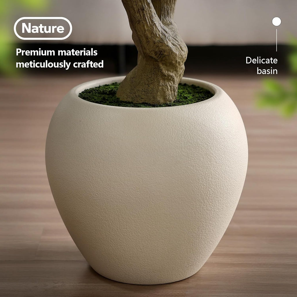 Artificial Olive Tree 7FT Faux Plant Home Decor - Large White Pot with Lifelike Silk Leaves, UV Resistant & No