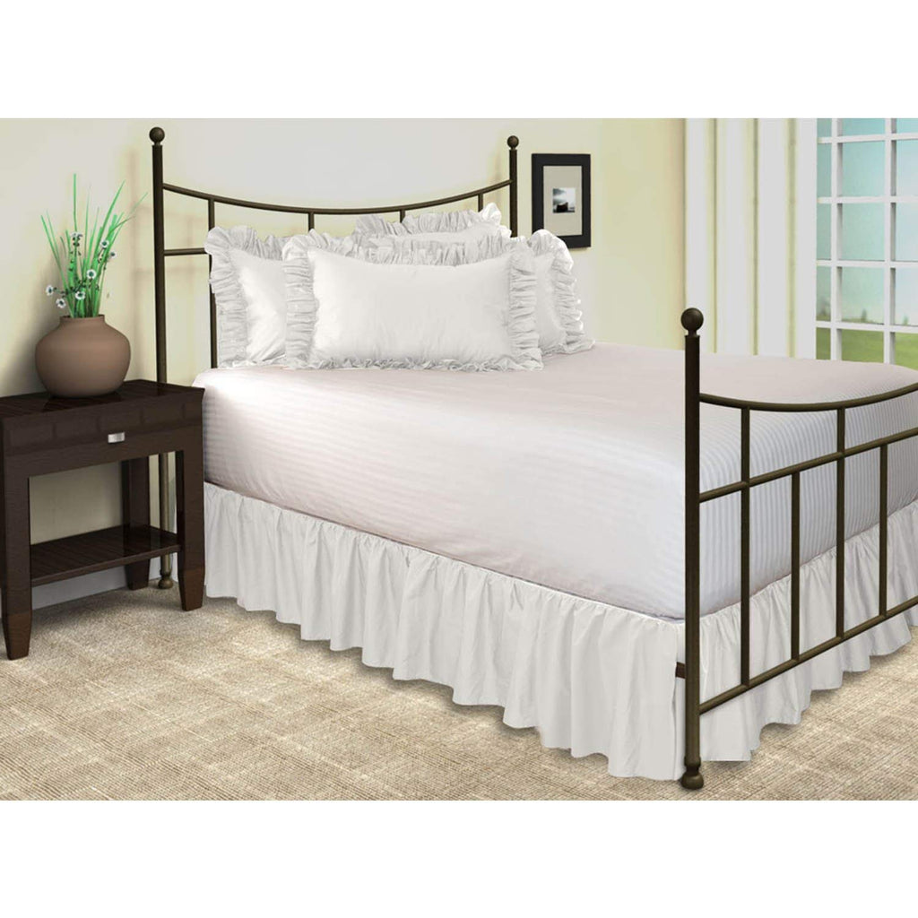 Bed Skirts - Ruffled Bed Skirt with Split Corners 16 Inches Drop 100% Cotton 400 Thread Count Easy to Wash Solid