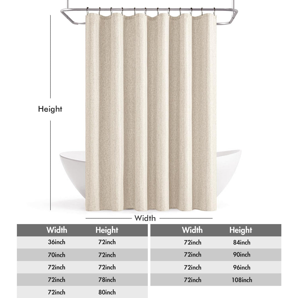 Cream Beige Extra Long Linen Fabric Shower Curtain Set - W72xL108