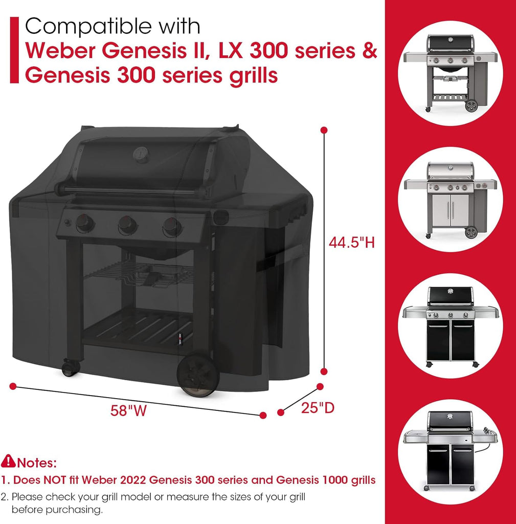 58 Inch Grill Cover for Weber Genesis II, LX 300 Series and Genesis 300 Series Gas Grills, Heavy Duty Waterproof Fade
