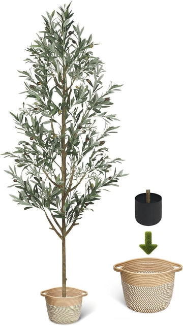 Fake Olive Tree 6FT, Faux Olive Trees Artificial Indoor with Boho Basket