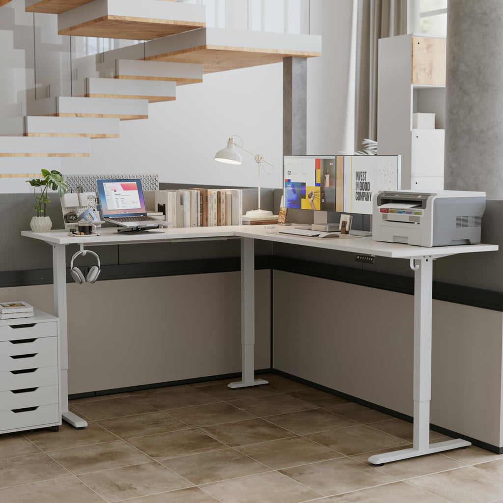 75 x 61 Inch L Shaped Electric Standing Desk, White
