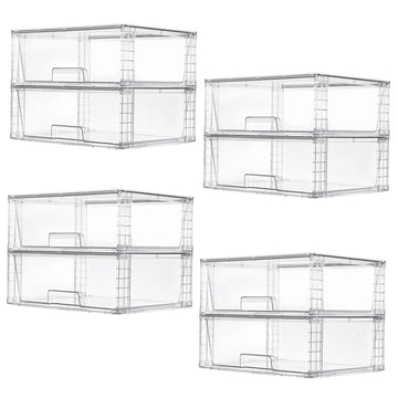 8 Pack Large Clear Stackable Storage Drawers for Closet, Pantry