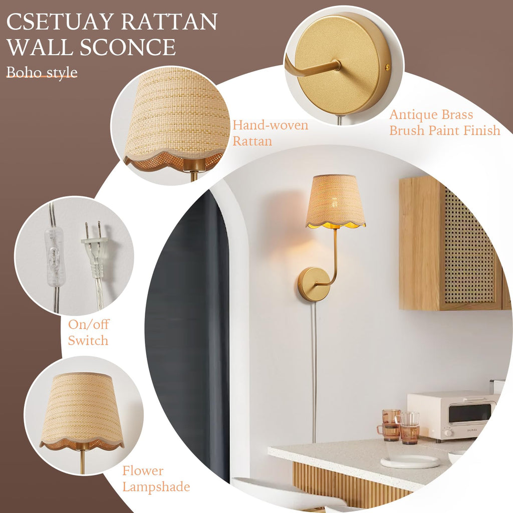 Boho Rattan Plug in Wall Sconces