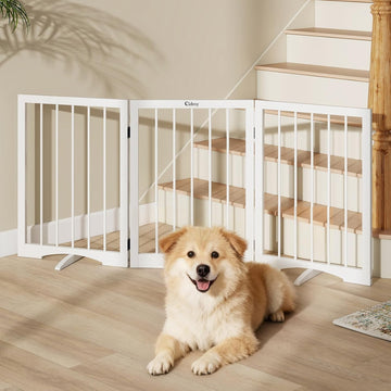 Free Standing Dog Gate Indoor, Foldable Dog Gate for Stairs Doorways