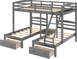 Full Over Twin Bunk Bed Frame,Triple Bunk Bed with Drawers, Gray