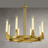 36 Inch Brass Wagon Wheel Chandelier with Knurled Glass Shade,8-Lights Gold Modern Farmhouse Chandeliers for High Ceilings,Large Round chandeliers for Dining Room,Living Room,Bedroom,Foyer,Entryway A114-B0DMSR26P5