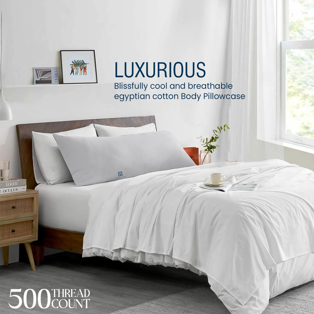 Body Pillow case with Zipper Closure 100% Egyptian Cotton 500 Thread Count Pack of 1 Long Body Pillowcase Cover for